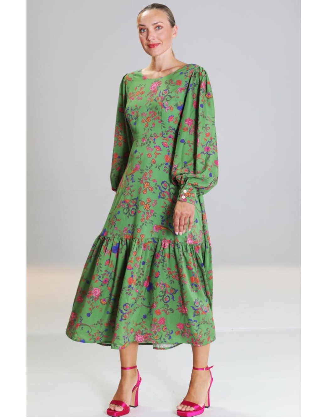 Cobbler’s Lane Green Floral Tiered Midi